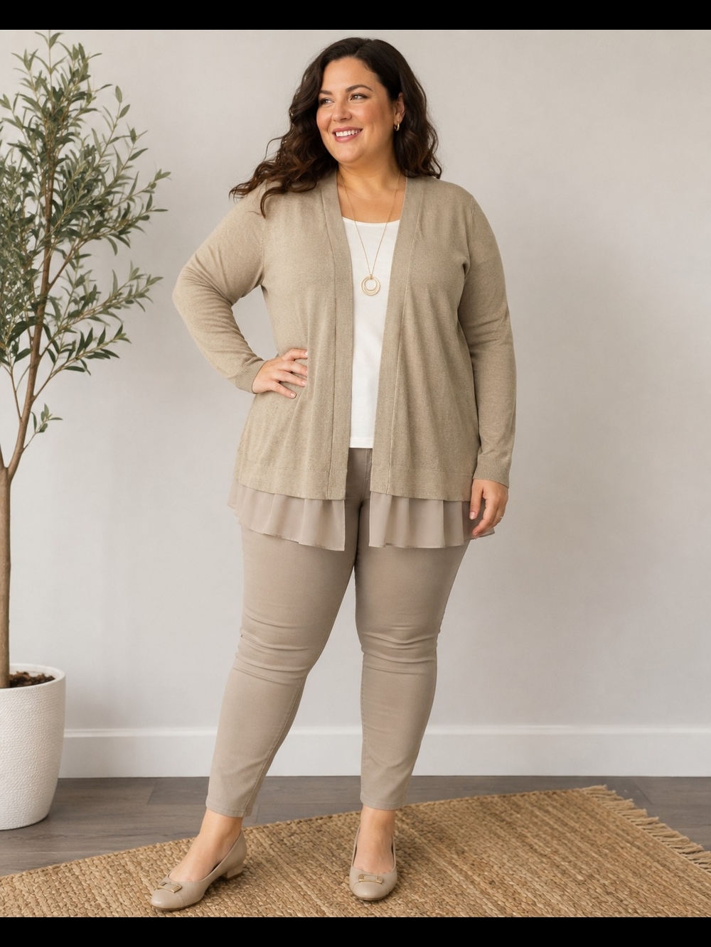 Coldwater Creek Beige Layered Open-Front Cardigan